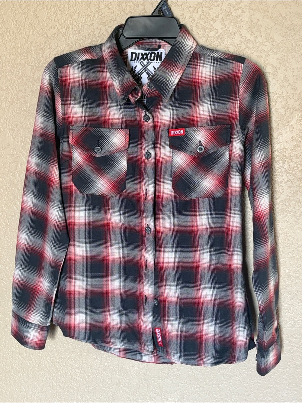 DIXXON Red Black and White Plaid Button-Down Shirt